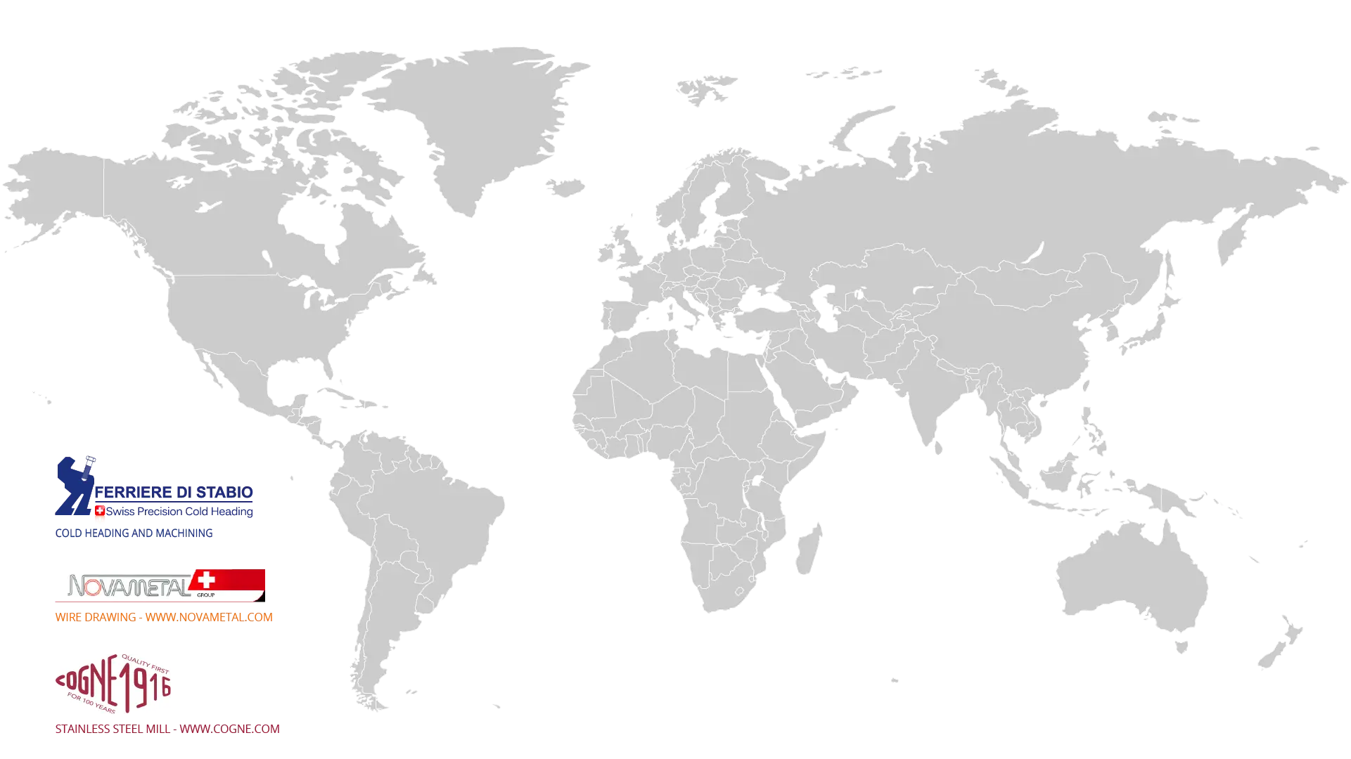 Mappa del mondo in grigio con sedi e partner globali